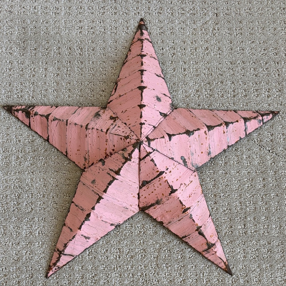 Pink Distressed Metal Star Decor 18.5   Inches